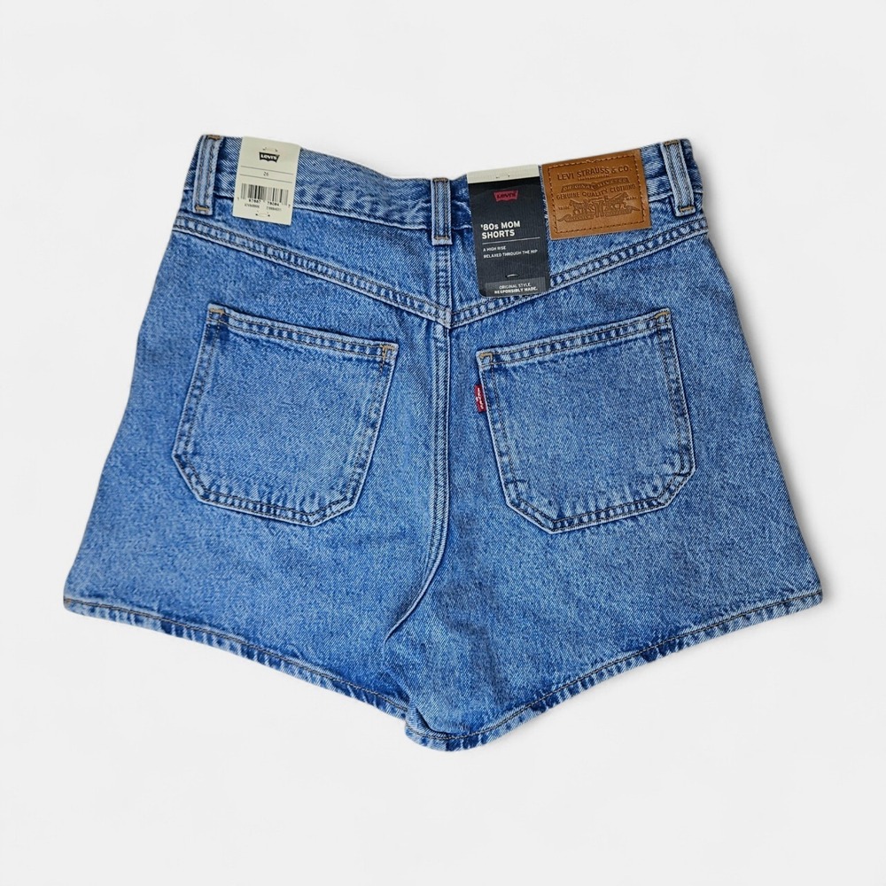 Levis Premium 80s Mom Shorts Size 26 High Rise Button Fly Relaxed Hip Blue Denim